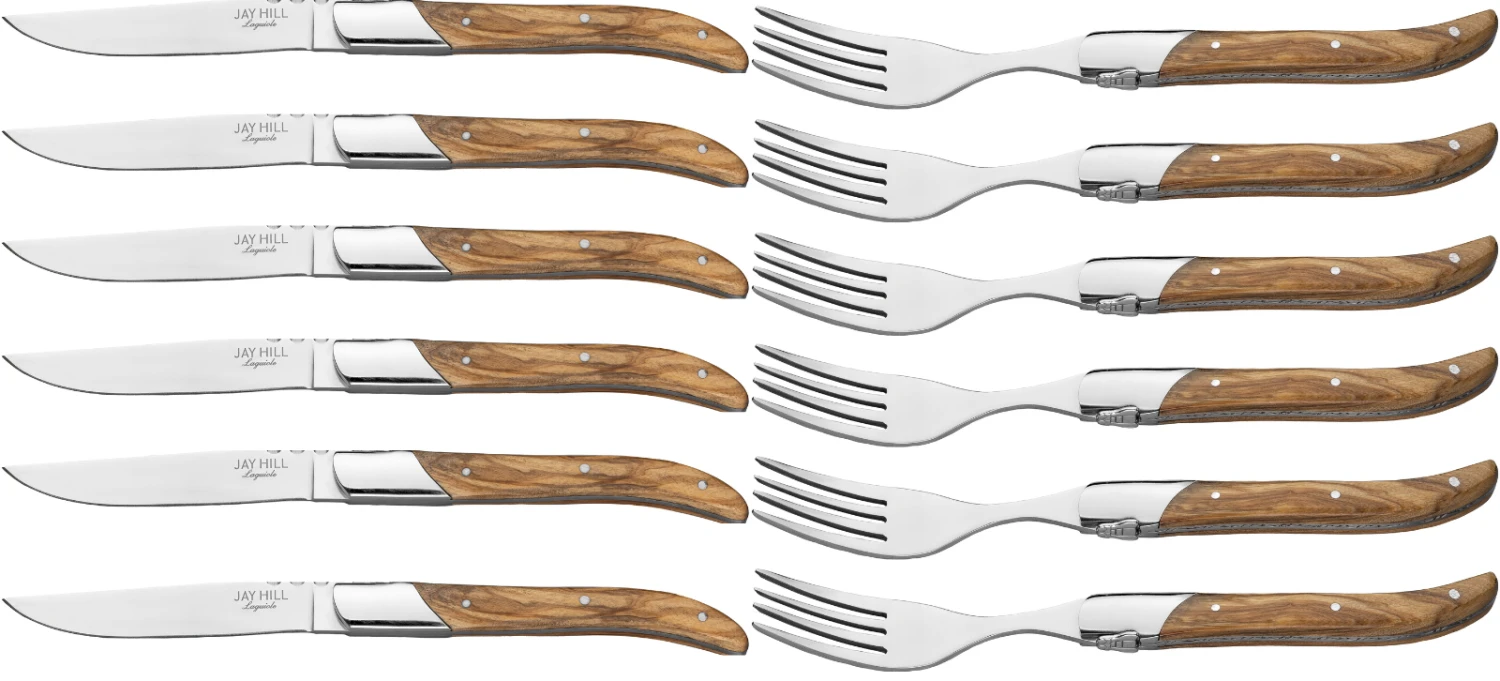 Jay Hill Steakbestek Laguiole - Olijfhout - 12 Delige Set 1 Jay Hill Steakbestek Laguiole - Olijfhout - 12 Delige Set