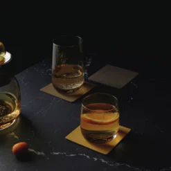 ASA Selection Onderzetters - Soft Leather - Cork - 10 X 10 Cm - 4 Stuks -Goedkope Keuken Wijs Winkel Coaster Soft Leather Glas Amber 1