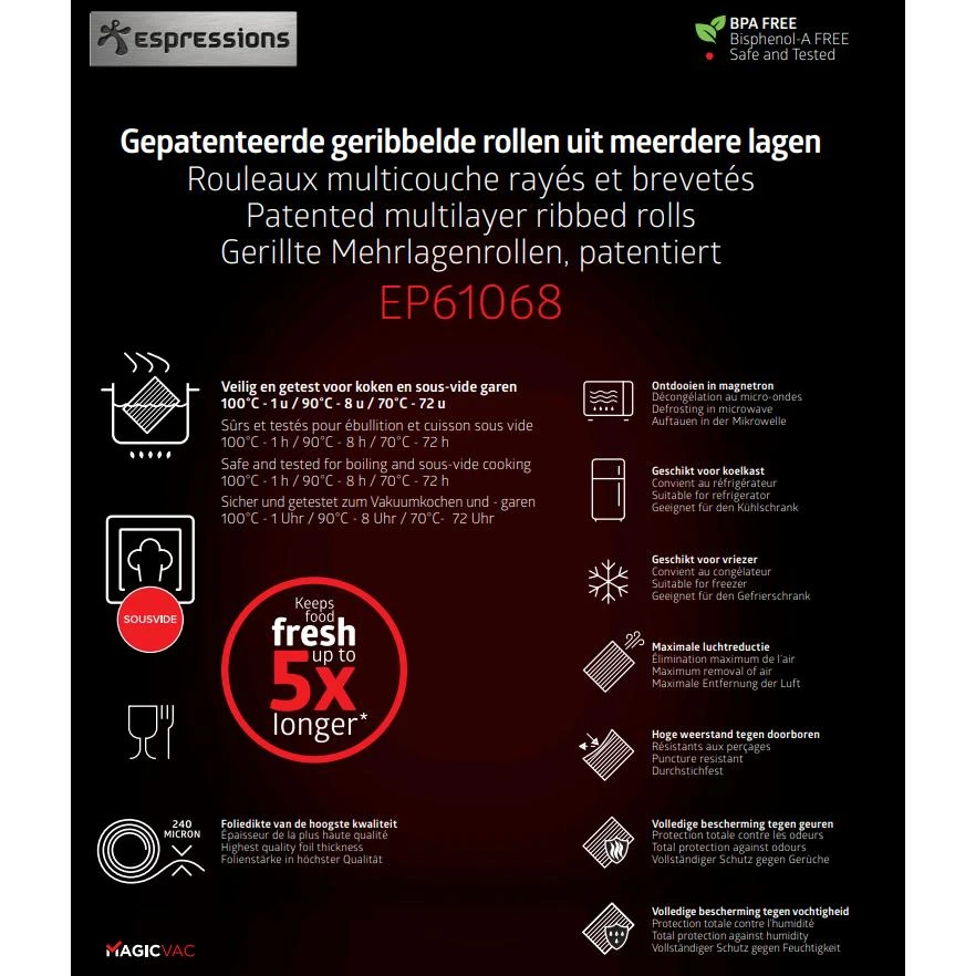 Espressions Vacumeerfolie 600 X 30 Cm - 2 Stuks - Geschikt Voor Foodsaver 3 Espressions Vacumeerfolie 600 X 30 Cm - 2 Stuks - Geschikt Voor Foodsaver - Afbeelding 3