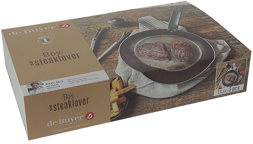 De Buyer Steaklover Box ( 1 Koekenpan Mineral B ø 26cm, 1 Pepermolen En 1 Grilltang) - Zonder Anti-aanbaklaag 1 De Buyer Steaklover Box ( 1 Koekenpan Mineral B ø 26cm, 1 Pepermolen En 1 Grilltang) - Zonder Anti-aanbaklaag